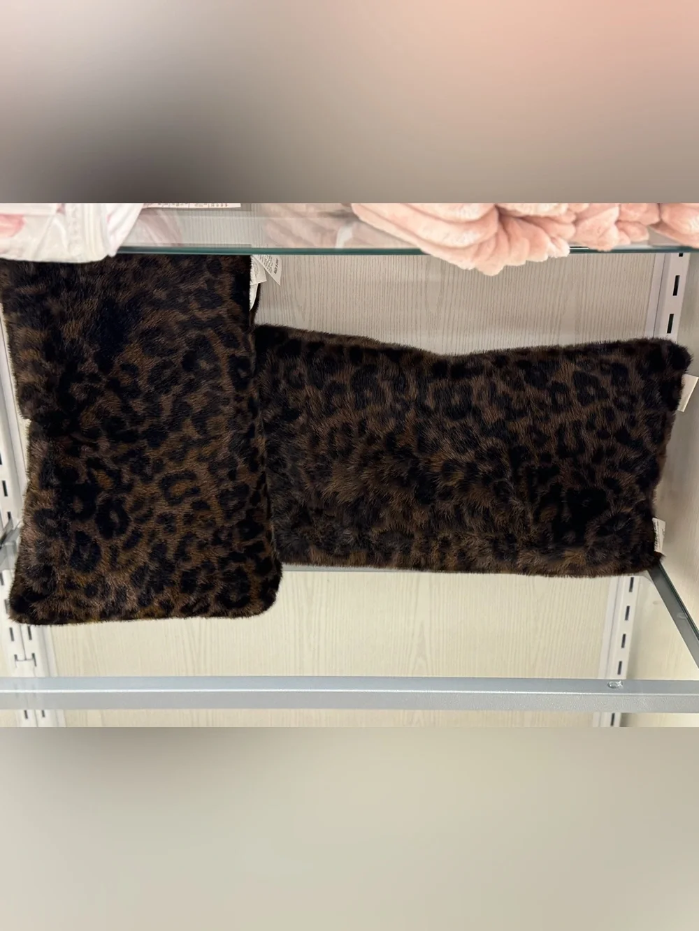 Rachel Zoe Brown and Black Faux Fur Leopard Print Throw Pillows set 2